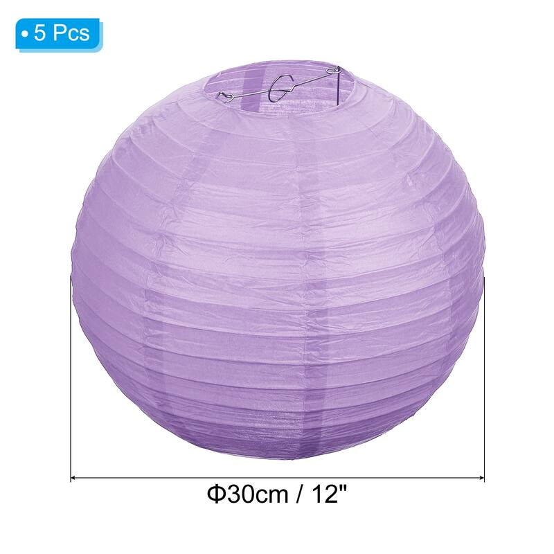5 Pcs Paper Lanterns Round Hanging Chinese/Japanese Lantern Decor - Purple - 12"