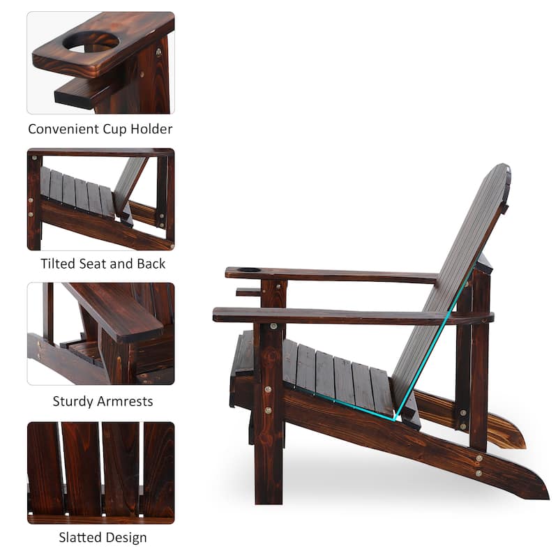 Outdoor Wooden Adirondack Chair with Cup Holder
