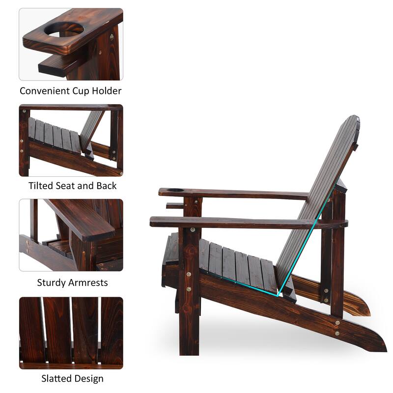 Outsunny Wooden Adirondack Chair, Outdoor Patio Lawn Chair With Cup Holder - Black Brown