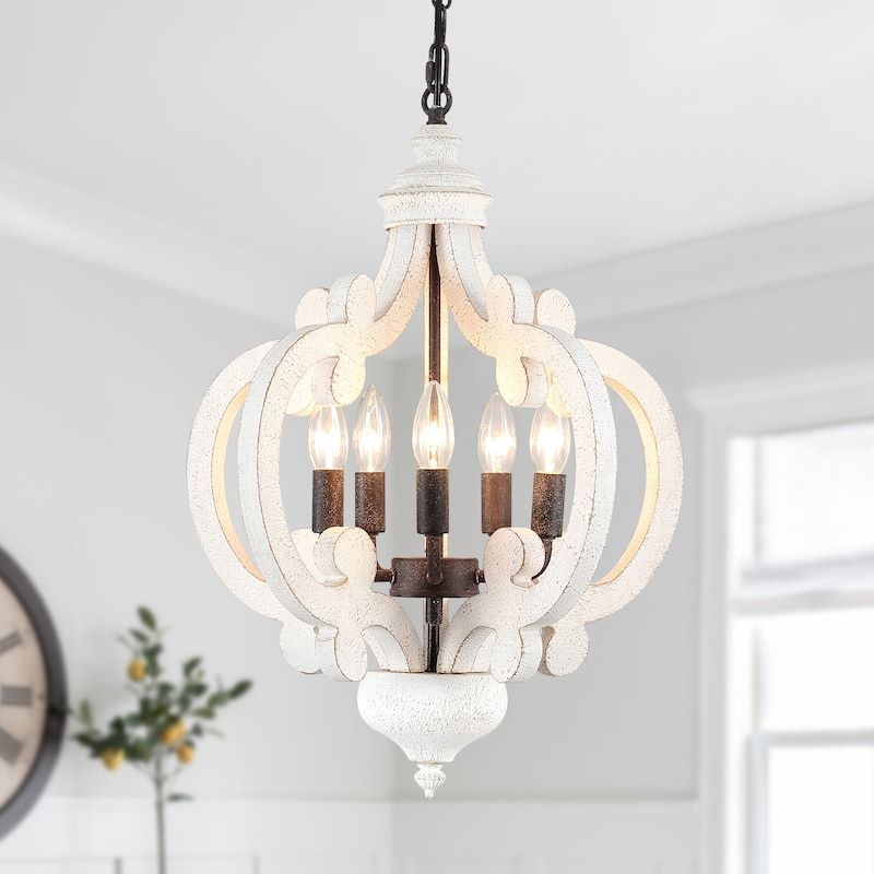 5-Light W17.71" x H78.74" Rustic Lantern Chandeliers for Dining Room - Antique Brown