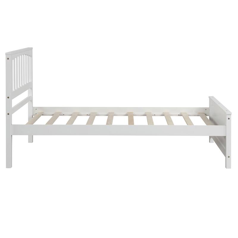 Twin Size White Wood Platform Bed with Headboard and Footboard
