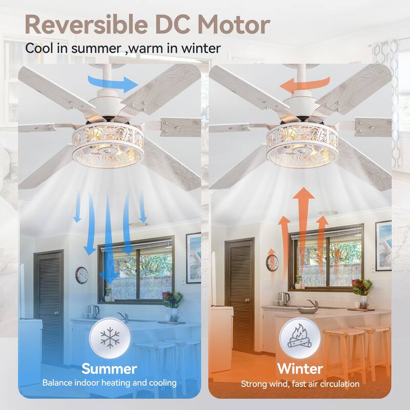 2pcs 46-inch Reversible 6-Blade Distressed White Ceiling Fan with Light and Remote
