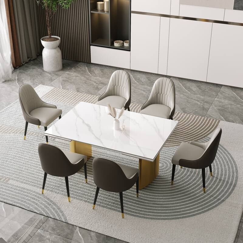 9 - Piece 94.48'' Extendable Sintered Stone Dining Table with 8 Chairs Dining Set