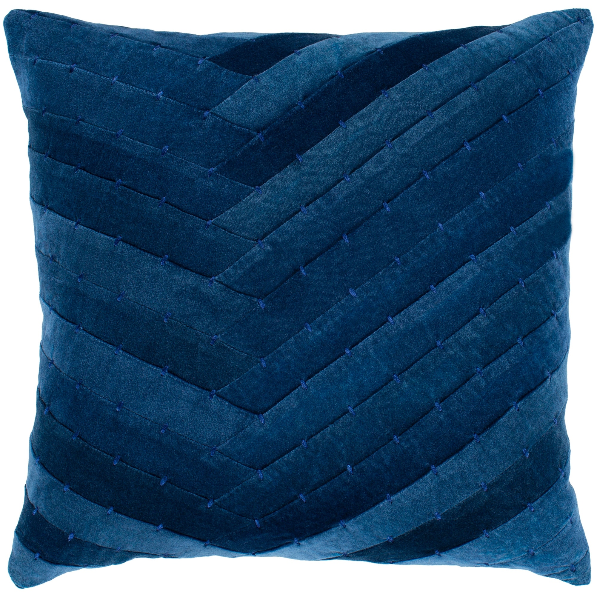 Evangeline Navy Stitched Velvet Poly Fill Throw Pillow (22" x 22")