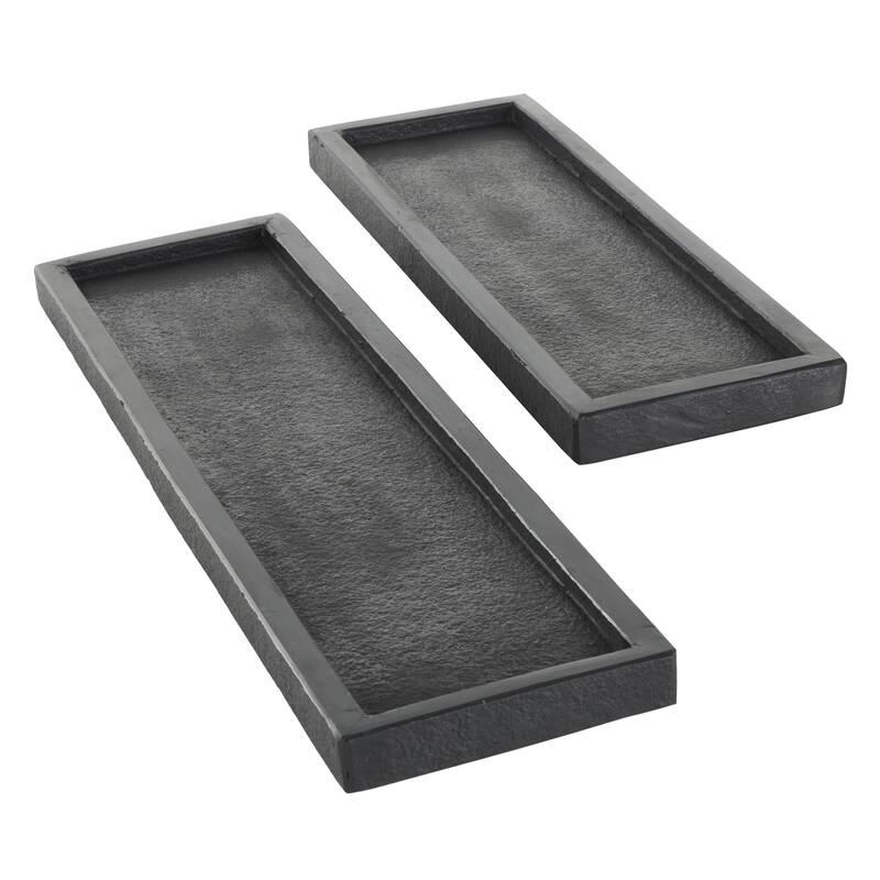 Marble Minimalistic Textured Square Living Room Decor Tray - Set of 2 Black - Roche River Decor