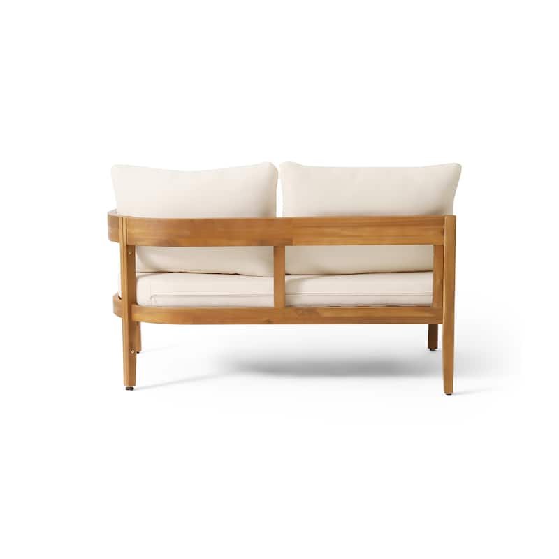 Christopher Knight Home - Montrose Patio Acacia Wood Left and Right Arm Tuxedo Sofas (Set of 2)