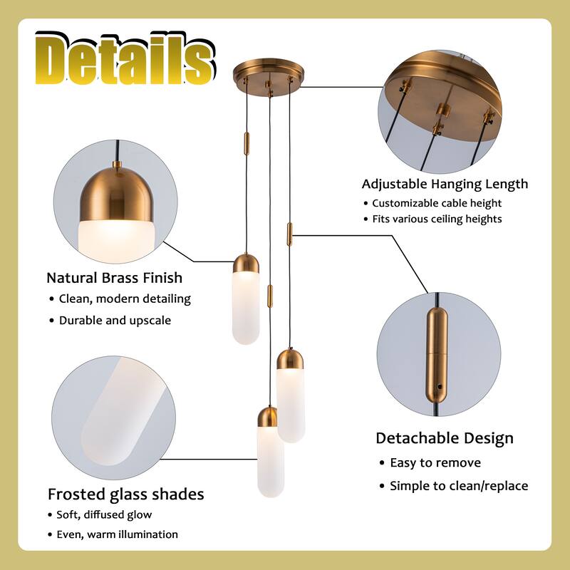 9'' Modern 3-Light Seeded Glass Cluster Integrated LED Pendant In Antique Gold Round Ceiling Lamp - W9''