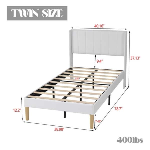 dimension image slide 10 of 26, Caxkun Upholstered Platform Bed Frame with Wingback headboard