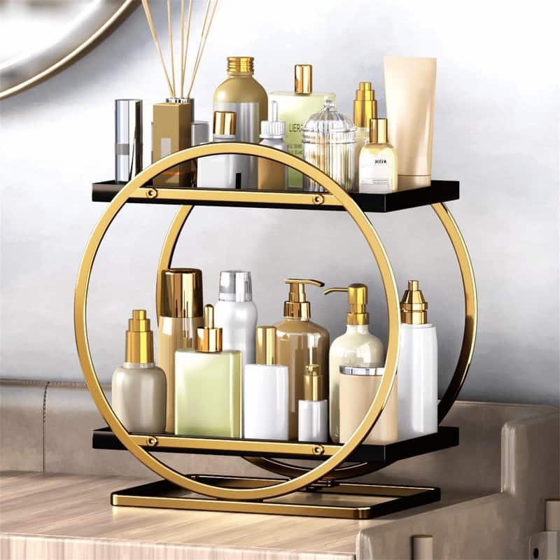 Black Bathroom Organizer Counter Tray - 6"D x 11"W x 11.4"H - ‎black Gold, Circular
