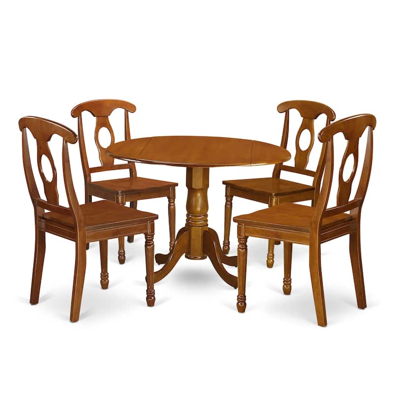 East West Furniture 5 Piece Dining Set Includes a Round Dining Room Table and 4 Kitchen Chairs, Saddle Brown (Seat Options)