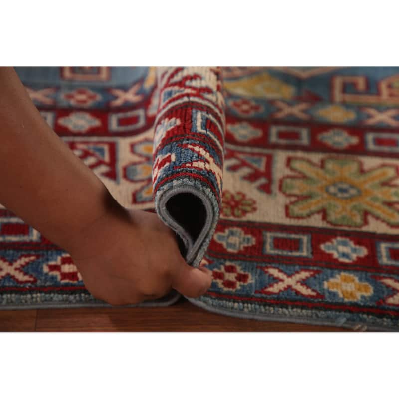 Light Blue Kazak Geometric Area Rug Wool Carpet - 6'7" x 9'10"