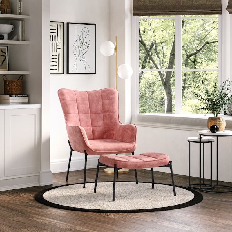 CorLiving Velvet Accent Chair with Stool