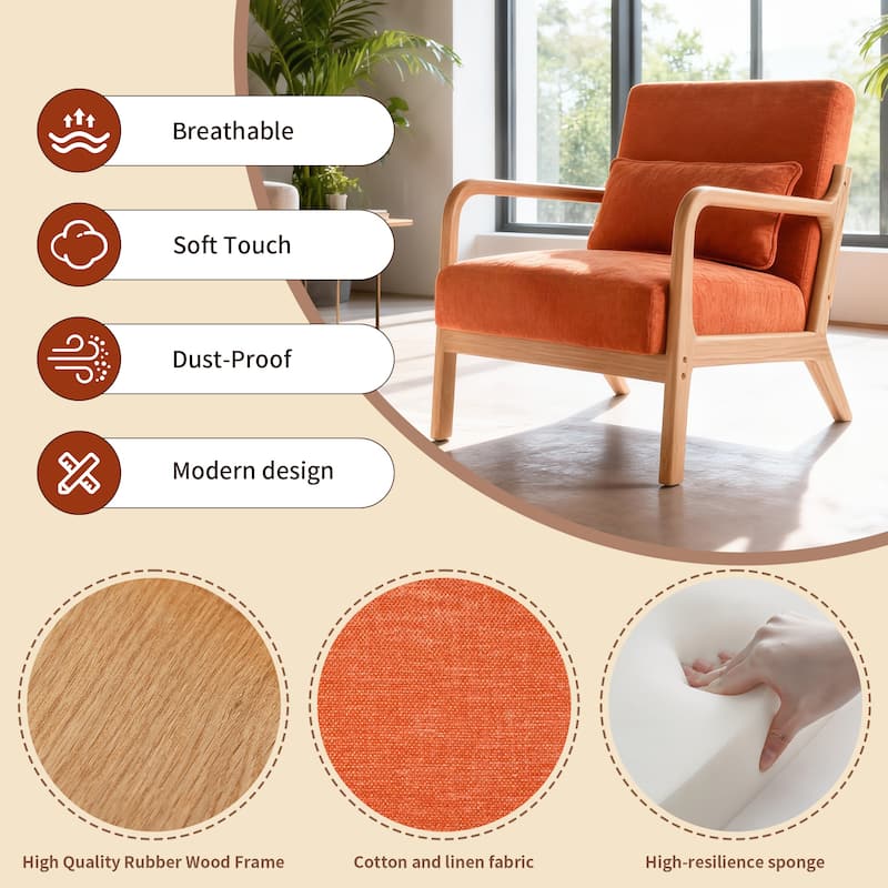 Armchair Solid Wood Frame Accent Chair with Detachable Lumbar Pillow Living Room Chairs