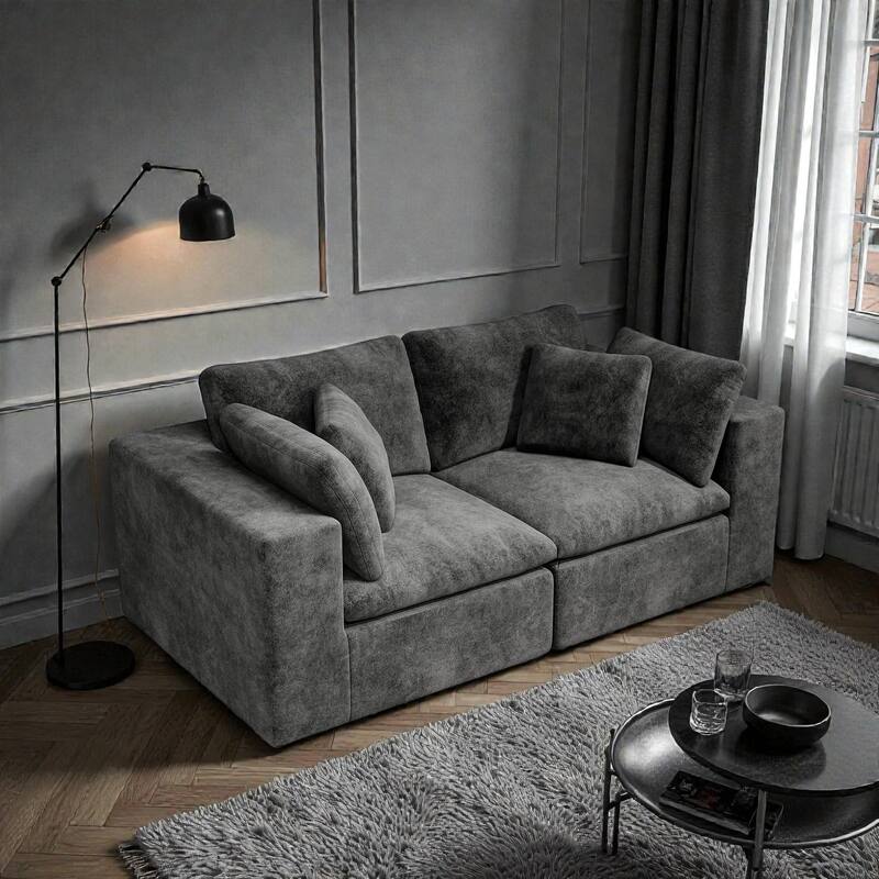 78.8" Modular Sectional Sofa, No Assembly Upholstered Couch with Plush Corduroy Fabric, 2 Seat for Apartment