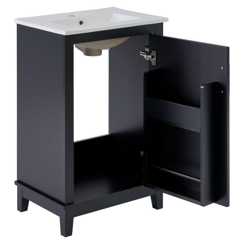 20" Modern Bathroom Vanity with Ceramic Sink, Soft-Close Door & Storage Shelf -Space-Saving Design.