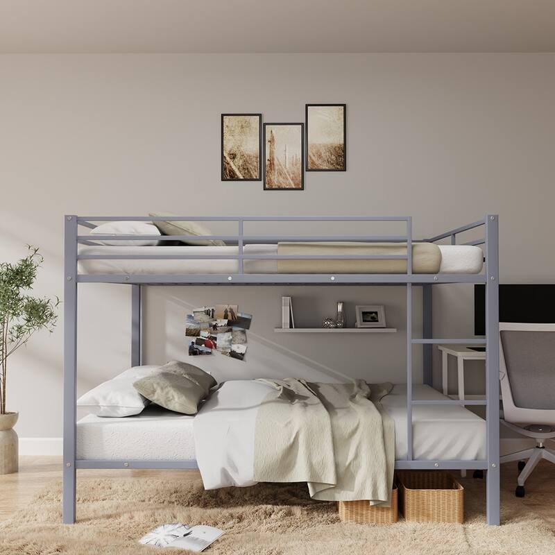 Heavy Duty Metal Bunk Bed, Built-In Ladder, Safety Rails, No Boxspring