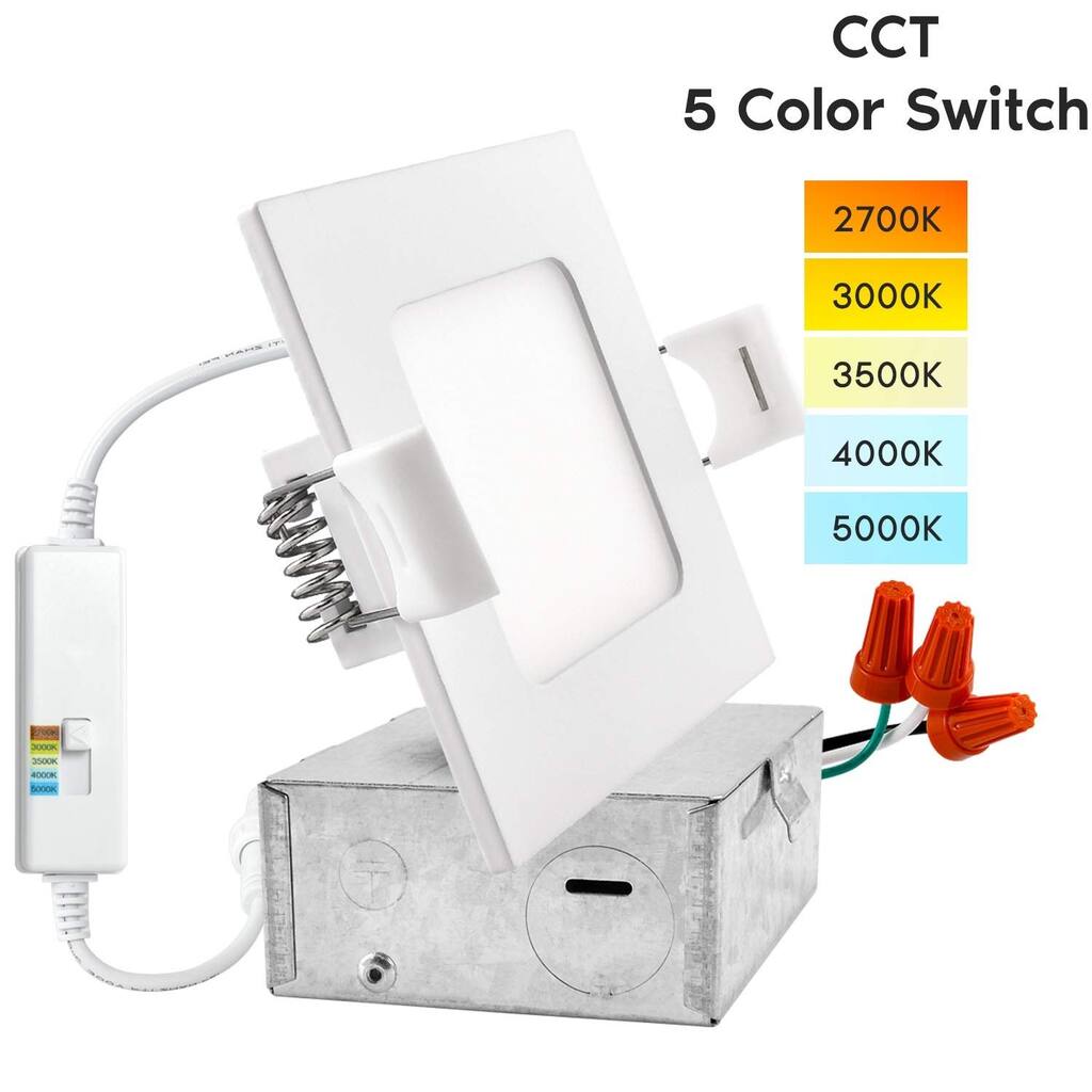 Luxrite 3" Square LED Recessed Light with J-Box, Color Temperature ...