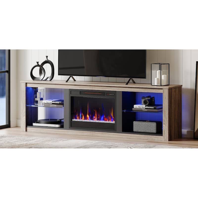 TV Stand for TVs up to 75" with Fireplace, LED Entertainment Center - 71 inch