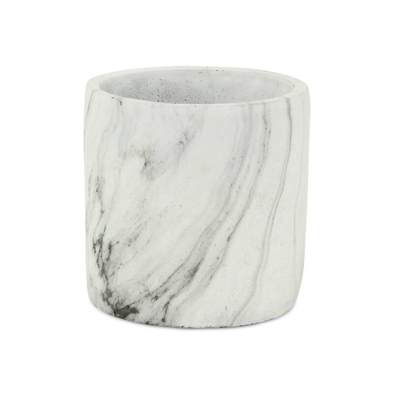 HomeRoots 6" White and Gray Marbleized Ceramic Indoor Outdoor Round Pot Planter