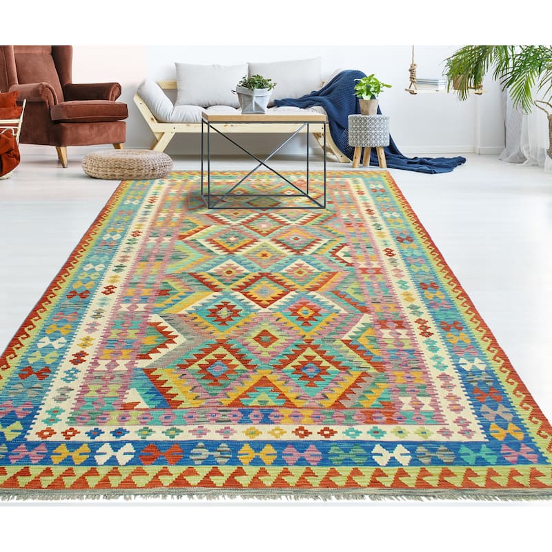 Flatweave Larry Red/Green Rug - 6'11" x 10'3"