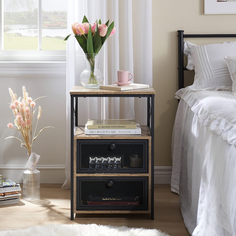 Javlergo Nightstand with 2 Drawers and Storage Shelf for Bedroom, Small Night Stands, Bed Side Table
