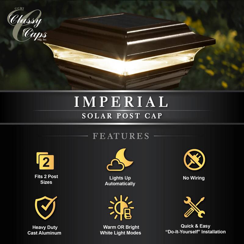 Classy Caps 4x4 Bronze Aluminum Imperial Solar Post Cap (Set of 2)