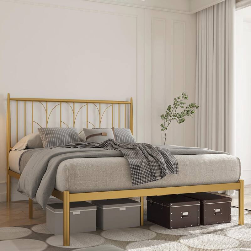 Metal Platform Bed with Exquisite Headboard
