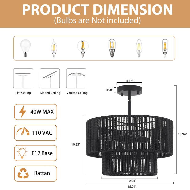 Starsky 4-Light 2-Tier Rattan Semi Flush Mount Ceiling Light