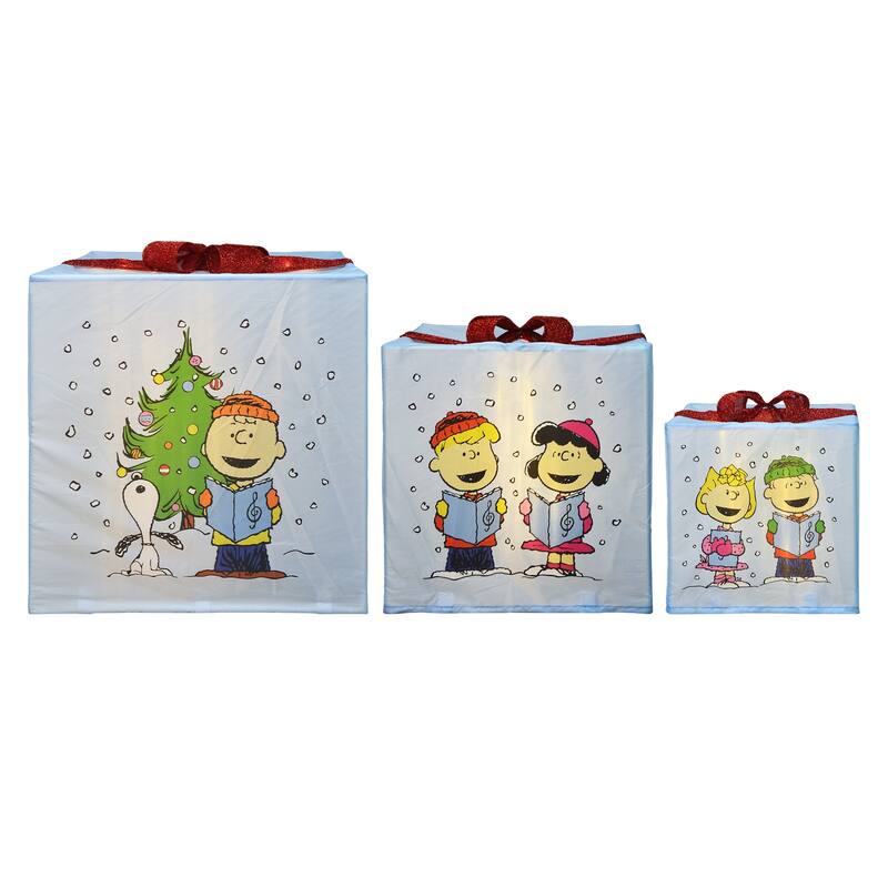 30"x 24"x18" Peanuts LED Presents Printed Carolers Skaters