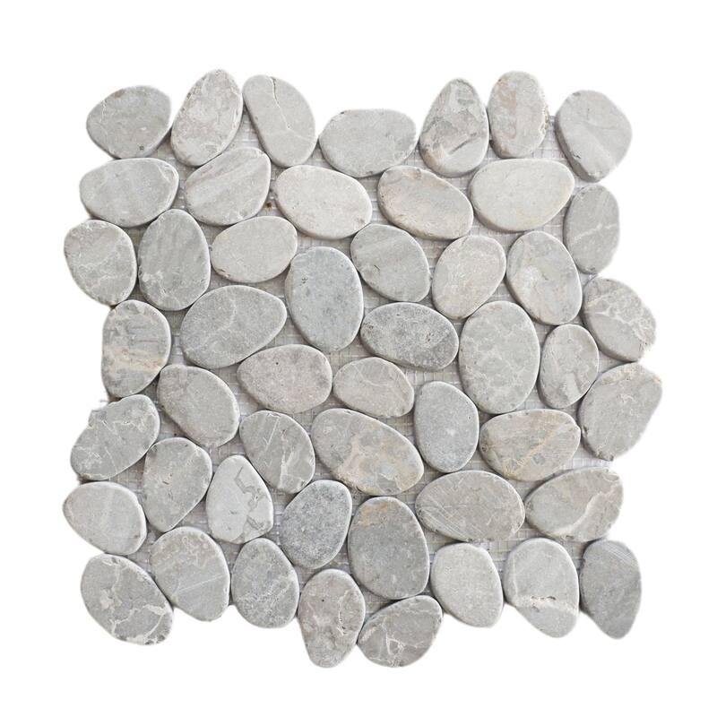 Smoke Grey Sliced Pebble Mosaic, Backsplash Kitchen Walls, Shower and Bathroom Floors 12" X 12" (5 Sqft per case)