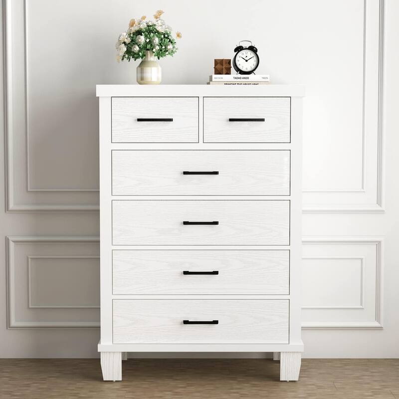 Dresser for Bedroom with 6 Drawers, 45" Tall White Chests of Drawers with Storage, Large Drawer Dresser for Closet - White