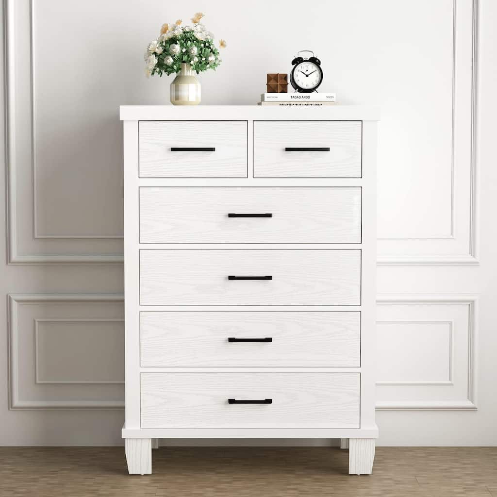 Dresser for Bedroom with 6 Drawers, 45" Tall White Chests of Drawers with Storage, Large Drawer Dresser for Closet
