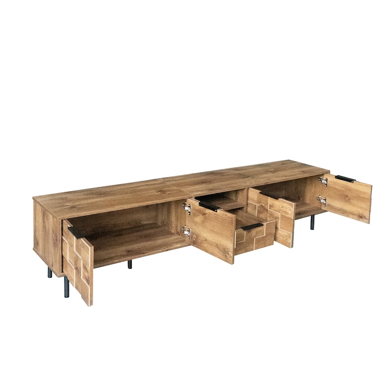 Checkered Design TV Stand for Large TVs up to 85", Wooden TV Console Media Storage Cabinet for Living Room, Natural