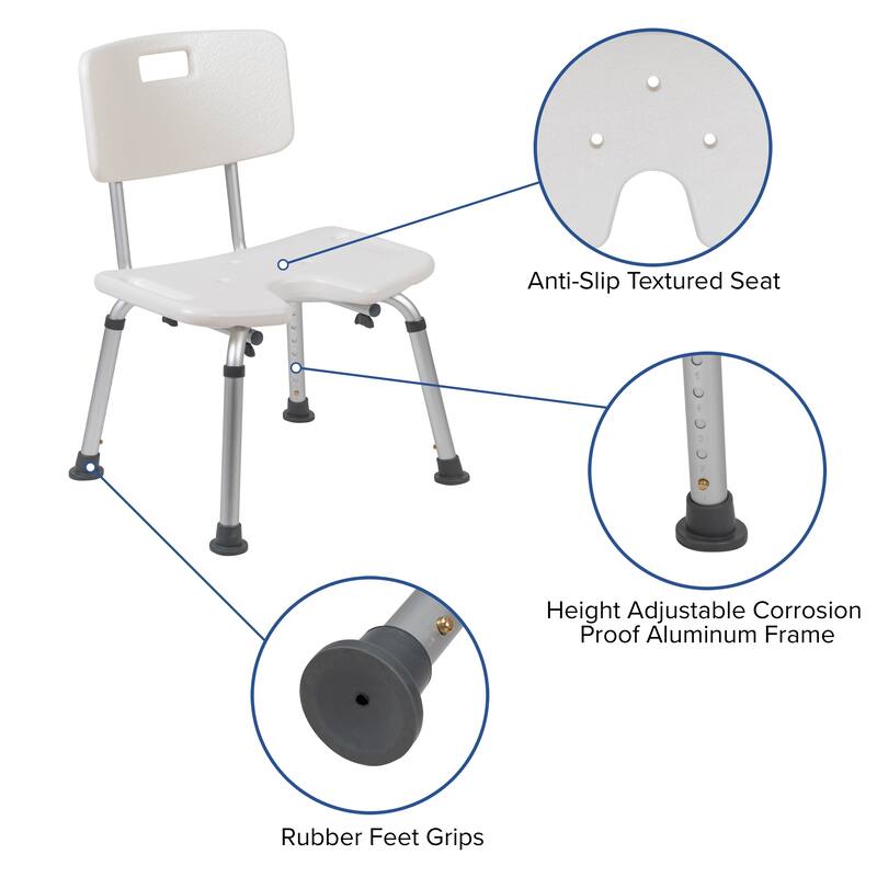 Tool-Free 300 Lb. Capacity, U-Shaped Adjustable White Bath & Shower Chair