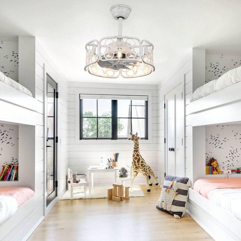 Cusp Barn 18in. Farmhouse Caged Ceiling Fan with Remote, Bladeless Industrial Fan, Rustic Metal Light Fixtures for Bedroom