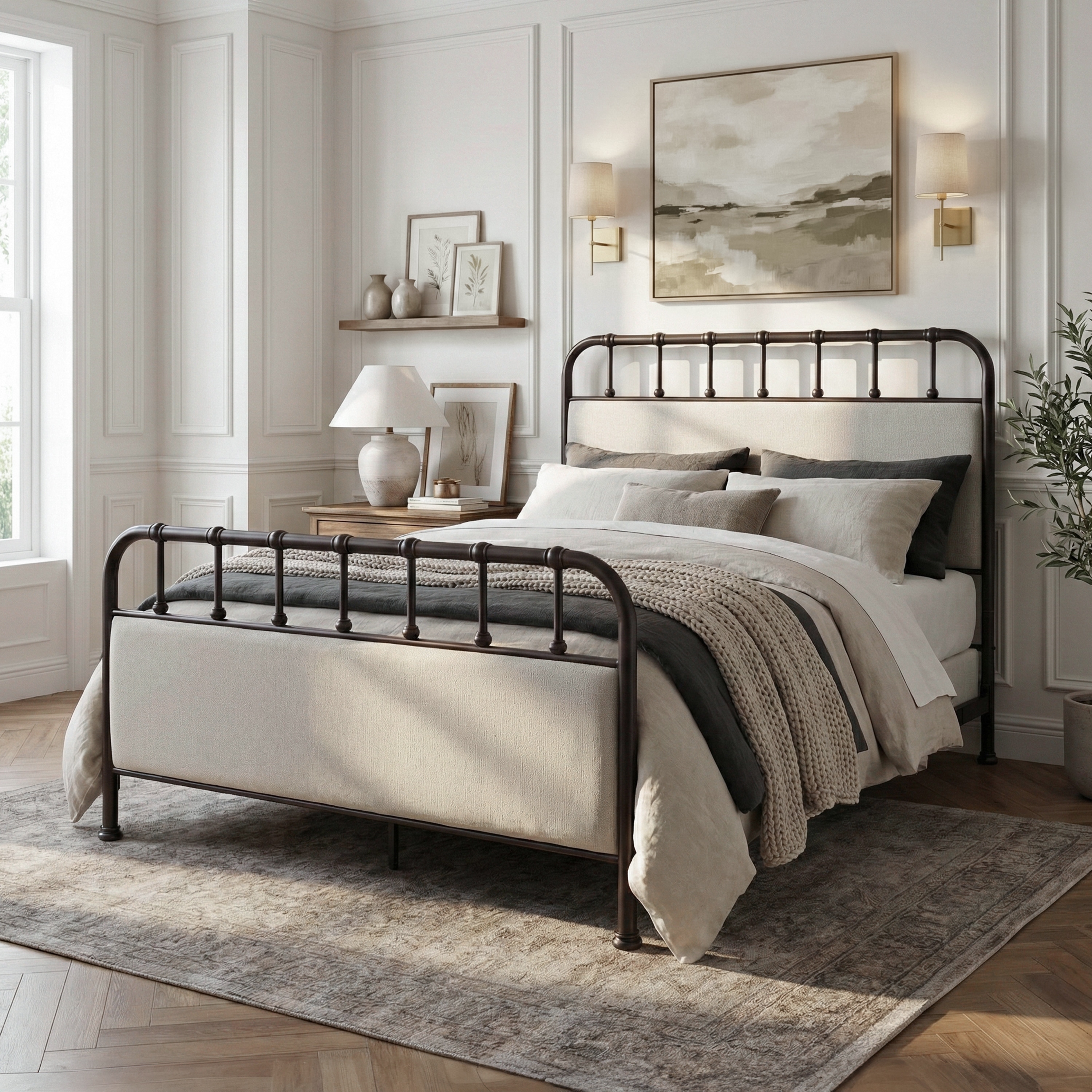 Furniture of America Sairon Industrial Dark Copper Metal Spindle Panel Bed