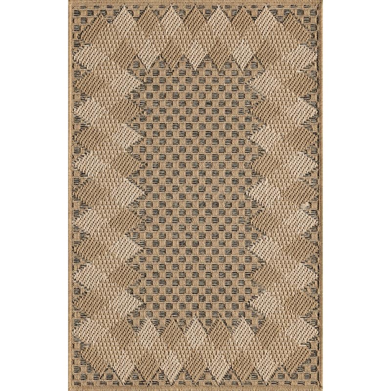 Abani Rugs Patio PAT130A Outdoor Grey Beige Checkered with Border Area Rug