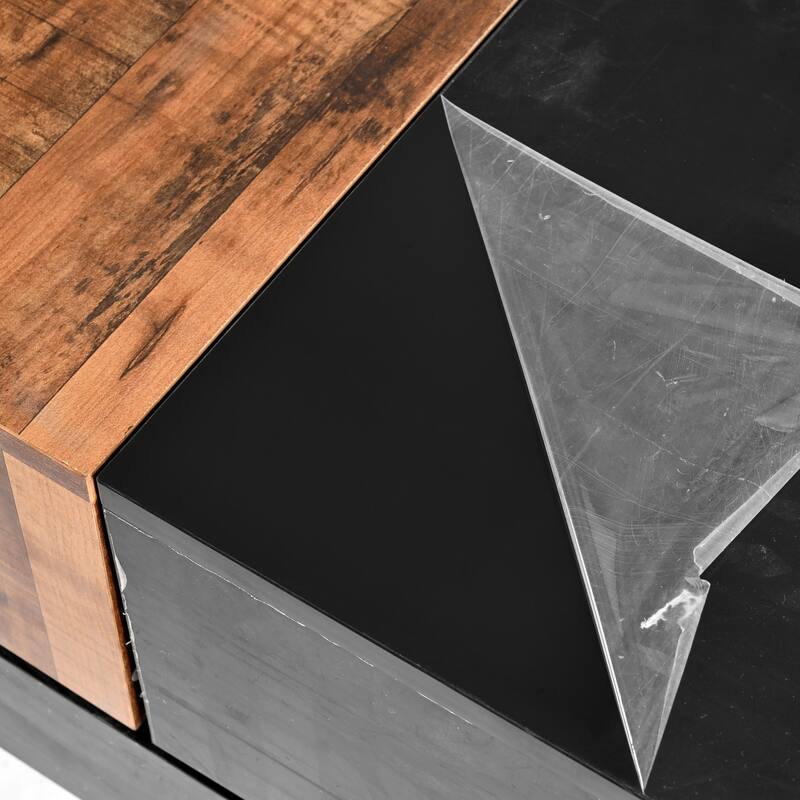 31.4" High Glossy Coffee Table with Sliding Tabletop and Hidden Storage Compartment