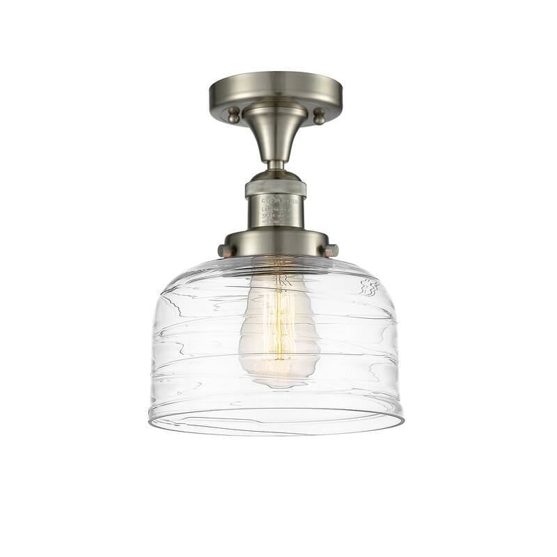 Innovations Lighting Bell - 1 Light 8" Semi-Flush Mount - Clear Deco Swirl/Brushed Satin Nickel