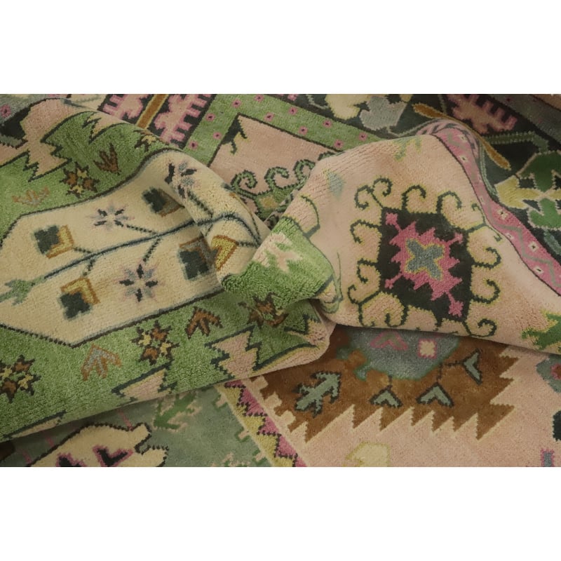 Hand-knotted Traditional Wool Peach Geometric Oriental Area Rug - 12' 0'' X 9' 0''