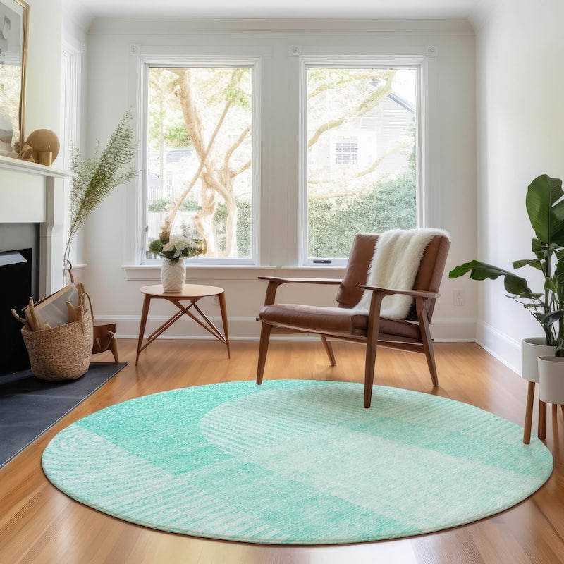 Premium Washable Super Soft Modern Deco Mayfield Rug - Teal - 8' x 8' - Round