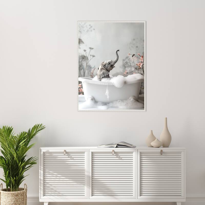 Elephant Bath Bliss by Niky Rahner Framed Canvas Wall Art