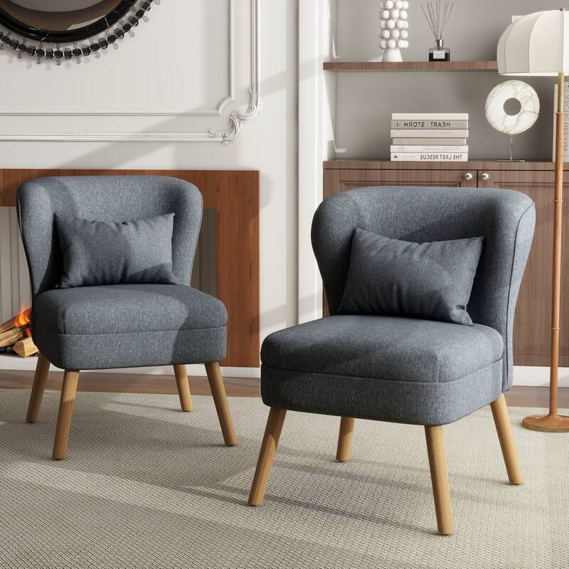 2SET Mid Century Linen Accent Chair - Gray-With Cushion