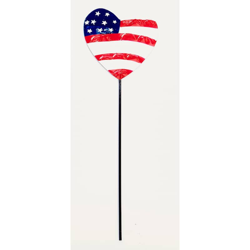 15" Iron Americana Flag Heart Shaped Planter or Garden Floral Stake, Set of 5