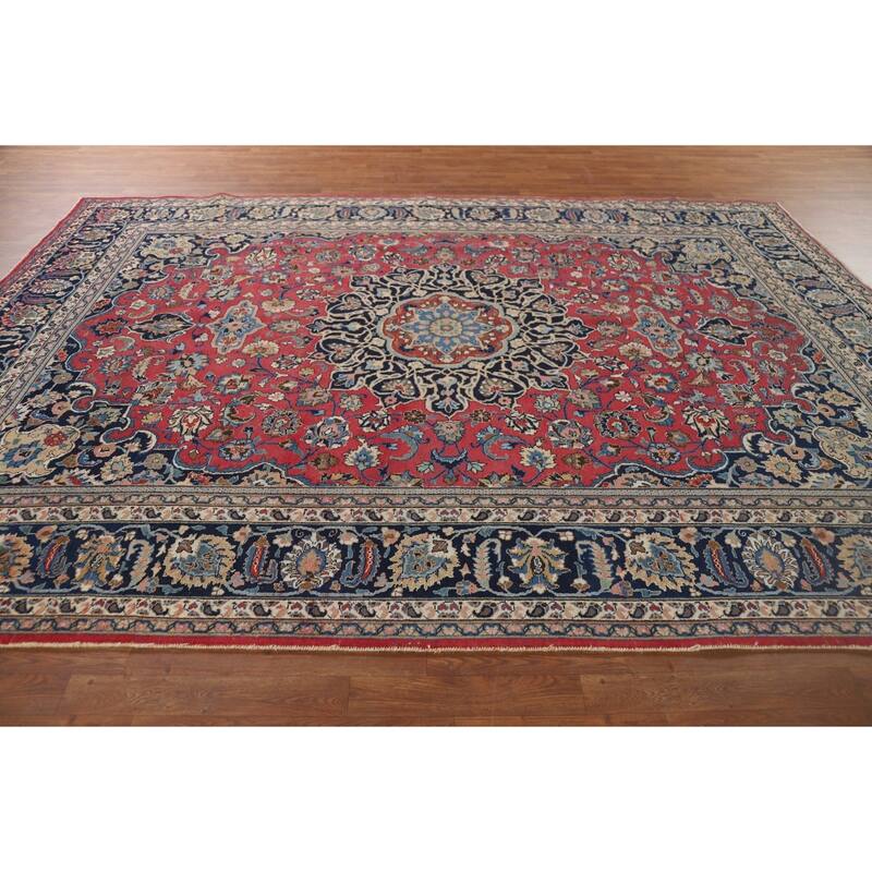 Signed Mashad Vintage Persian Area Rug Handmade Wool Carpet - 8'3" x 11'3"