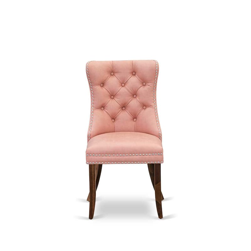 Parson Dining Chairs Set of 2 - Upholstered Accent Chairs with Nailhead Trim - Beige Red Faux Leather - Antique Walnut Finish