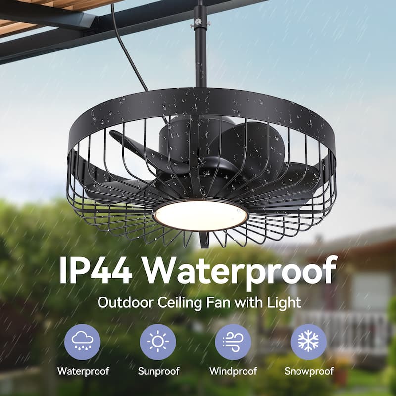19" Waterproof Plug-in Outdoor Ceiling Fan with Light and Remote(5-Blade)