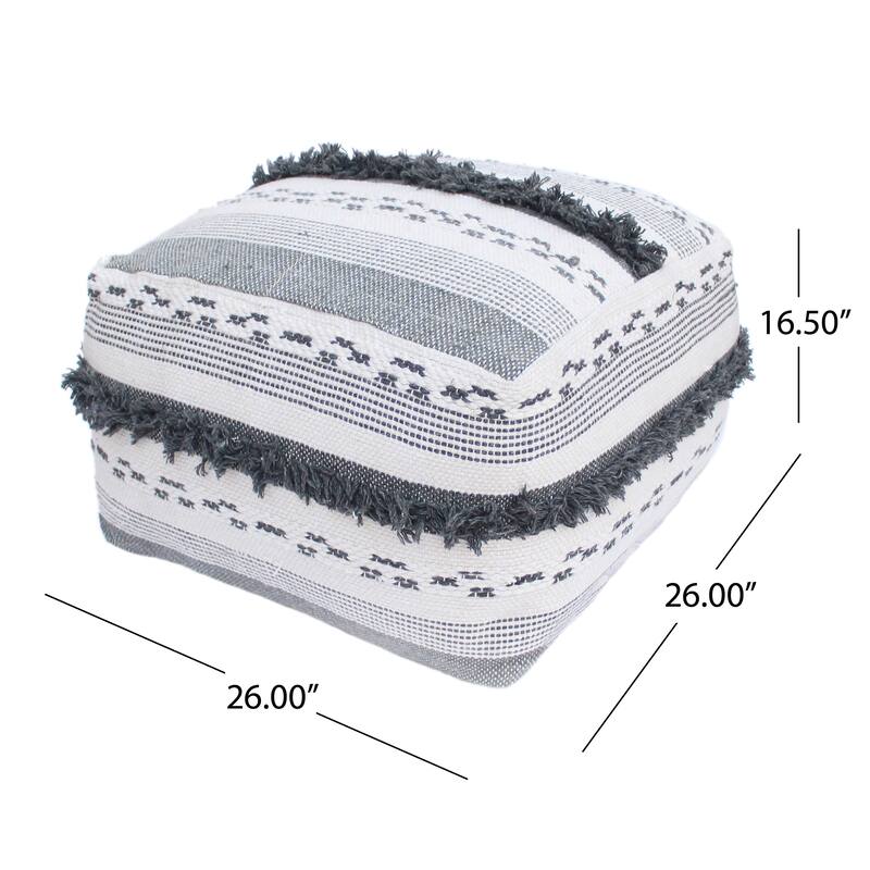 Amuleto Hand Crafted Cotton Pouf,Comfortable choice, multiple functions, classic design, and cozy corners and - Ivory+Grey