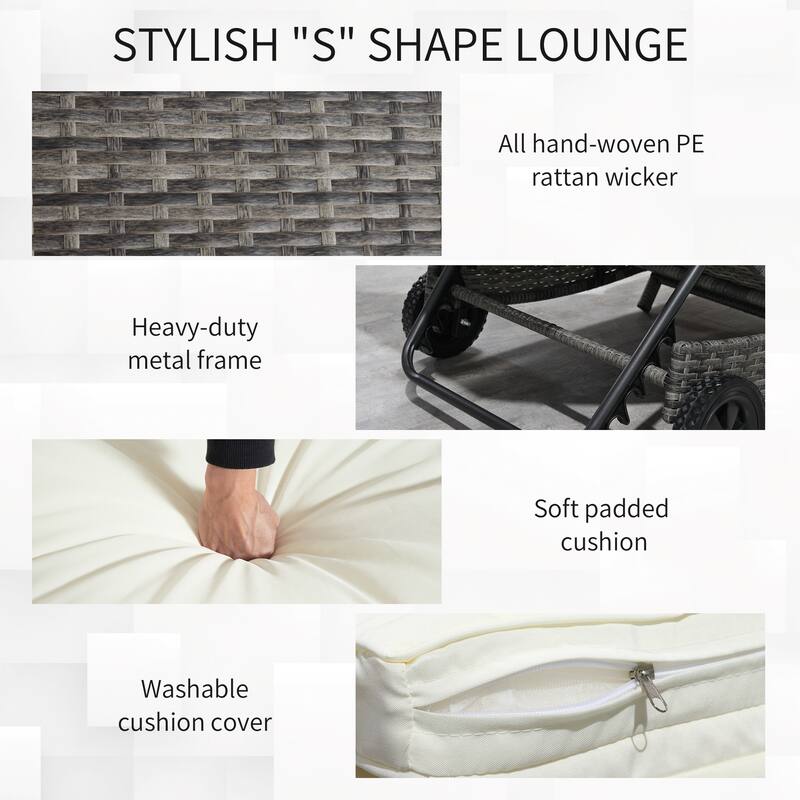 Outsunny Outdoor PE Rattan Patio Chaise Lounge Chair with 5 Backrest Angles & 2 Wheels for Easy Movement, Grey
