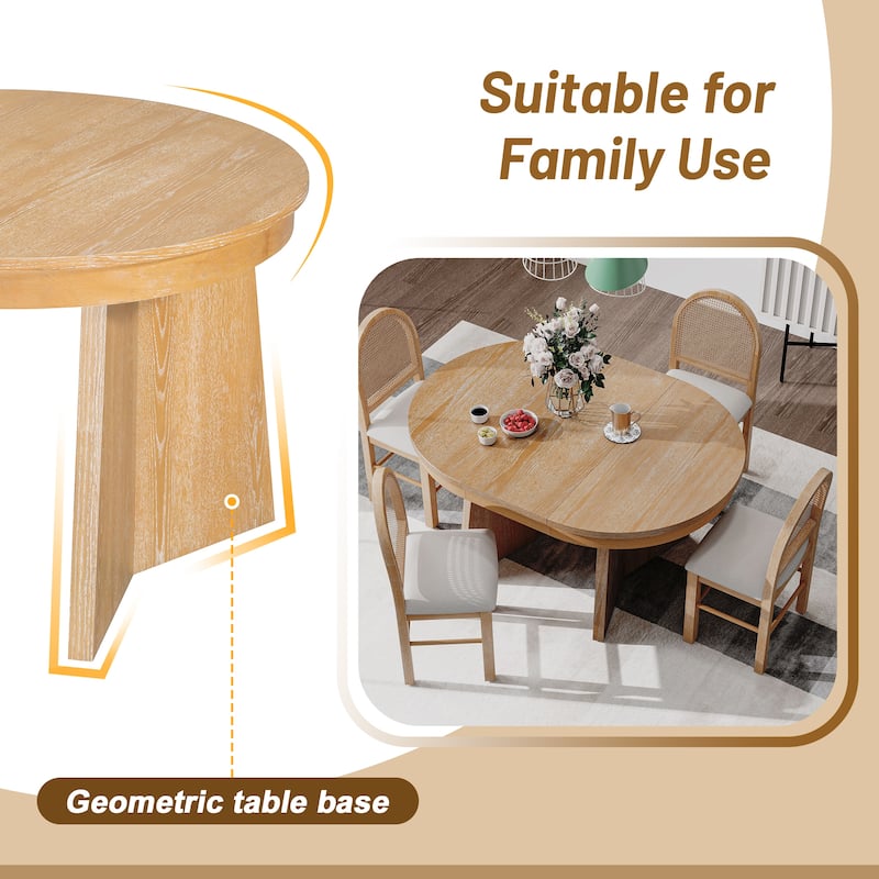 5 Piece Round Extendable Dining Table Set with 4 Upholstered Chairs